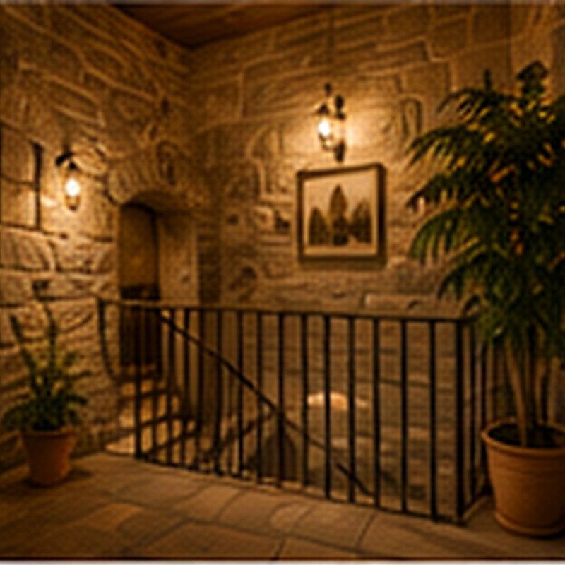 Habitación con paredes de piedra vista